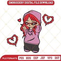 baby karol g red hair embroidery designs, la bichota, karol g embroidery design file