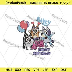 bluey birthday digitals, happy birthday bingo embroidery design, muffin bingo bluey embroidery digital design download