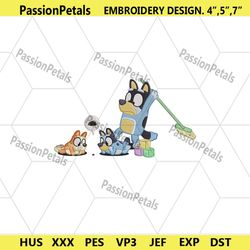 funny bluey bingo embroidery digital instant, bluey family embroidery digital file download, bluey character embroidery