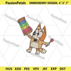 bluey bingo music machine embroidery designs, funny bingo dog embroidery digitals design, bingo dog embroidery files