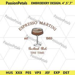 1980 espresso martini embroidery design download, tini time cocktail club embroidery download files, espresso martini em