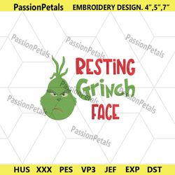 resting grinch face embroidery digital instant, grinch face machine file instant download, christmas embroidery instant