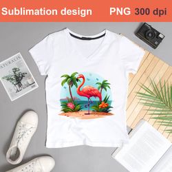 Vacation pink flamingo sublimation|Flamingo with palm trees