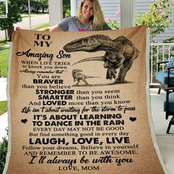 Dinosaurs To My Son I'll Always Be With You Love Mom Fleece Blanket