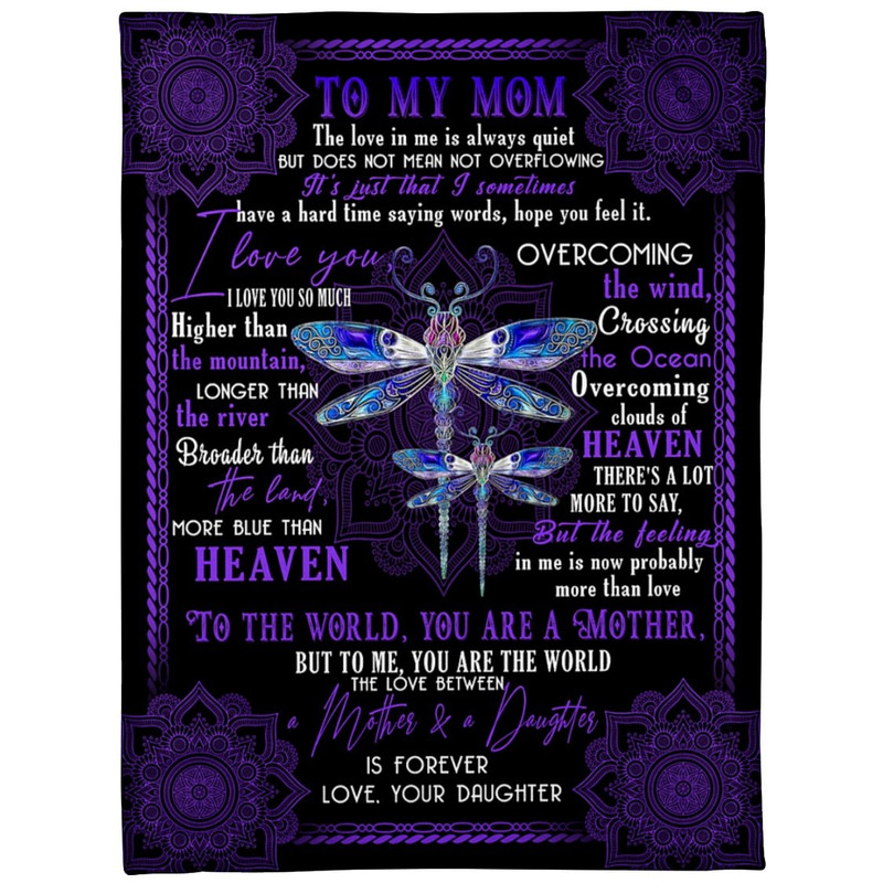 Mom Blanket, Gift Ideas For Mother's Day, To My Mom The Love In Me, My Mom Is The Best Mom Purple Dragonflies Fleece Blanket 1.jpg