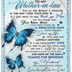 mom blanket, mother's day gift for mom, to my mother-in-law, you're the mother i received fleece blanket