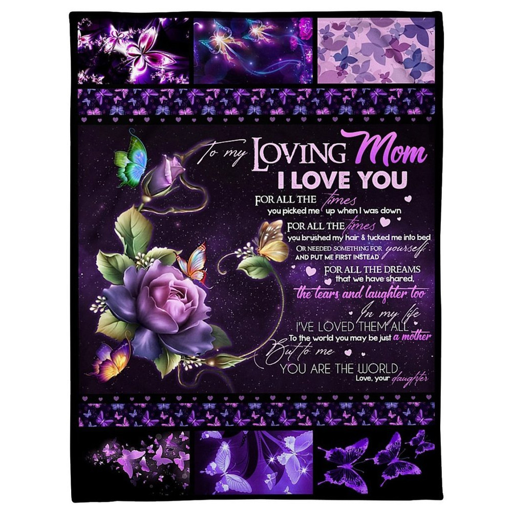 Mom Blanket, Mother's Day Gifts For Mom, To My Loving Mom I Love You, Daughter And Mom Butterfly And Rose Fleece Blanket 1.jpg