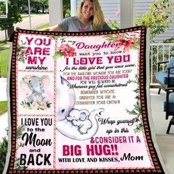 Mom To Daughter, I Love You Elephant Fleece Blanket Gift for Daughter