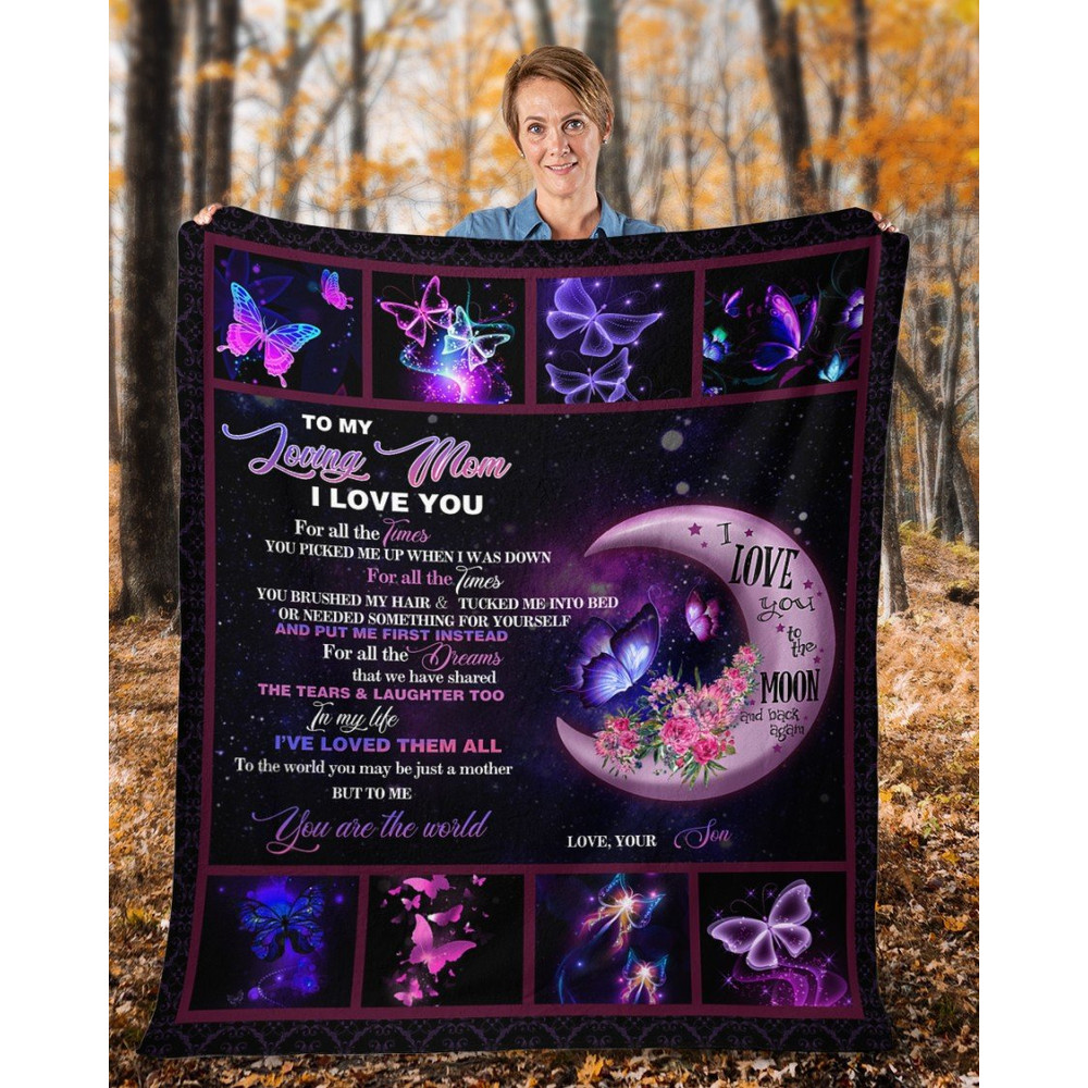 Mother's Day Gift For Mom, Mom Blanket, To My Loving Mom From Son Butterfly Fleece Blanket 1.jpg