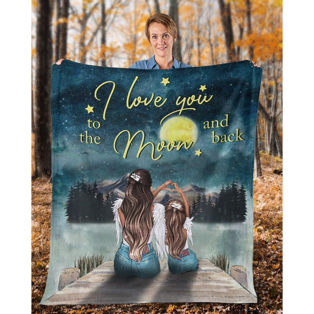 Mother's Day Gift Idea, Gift For Mom, Daughter And Mom Blanket, Love You To The Moon And Back Fleece Blanket 1.jpg