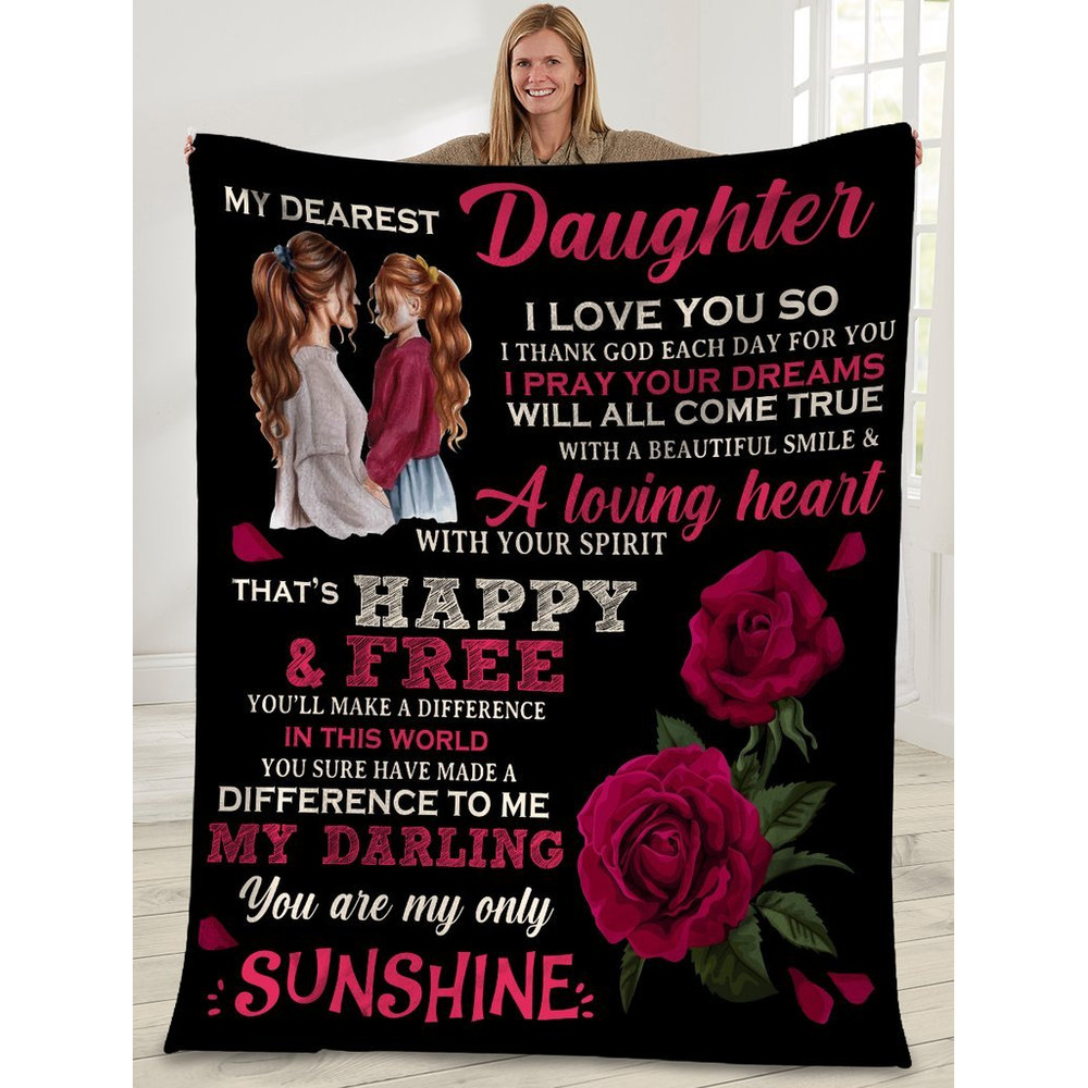 My Dearest Daughter I Love You So Mom And Daughter Rose Sherpa Blanket 1.jpg