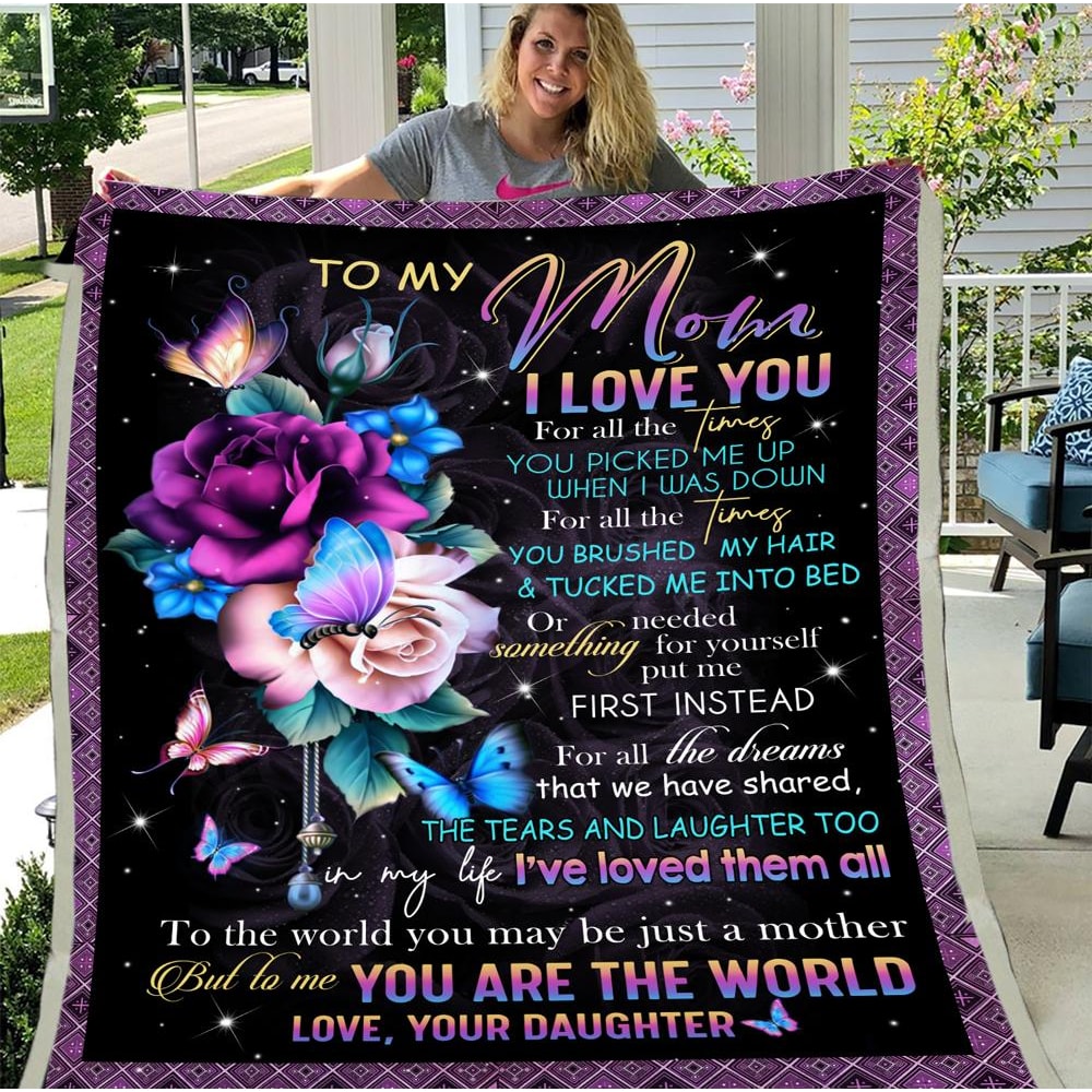 Personalized Blanket, Mother's Day Gift For Mom, Mom Blanket, To My Mom I Love You Butterflies And Flowers Fleece Blanket 1.jpg