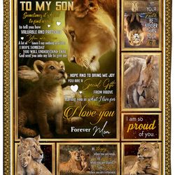 Personalized Son Blanket, Gift From Mom, To My Son Sometimes It's Hard To Find Words Lion Fleece Blanket