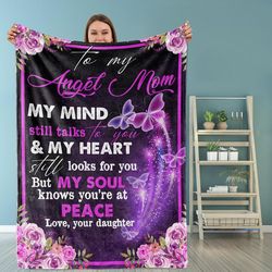 personalized to my angel mom blanket, gifts for mom, mother's day gifts idea butterfly fleece blanket