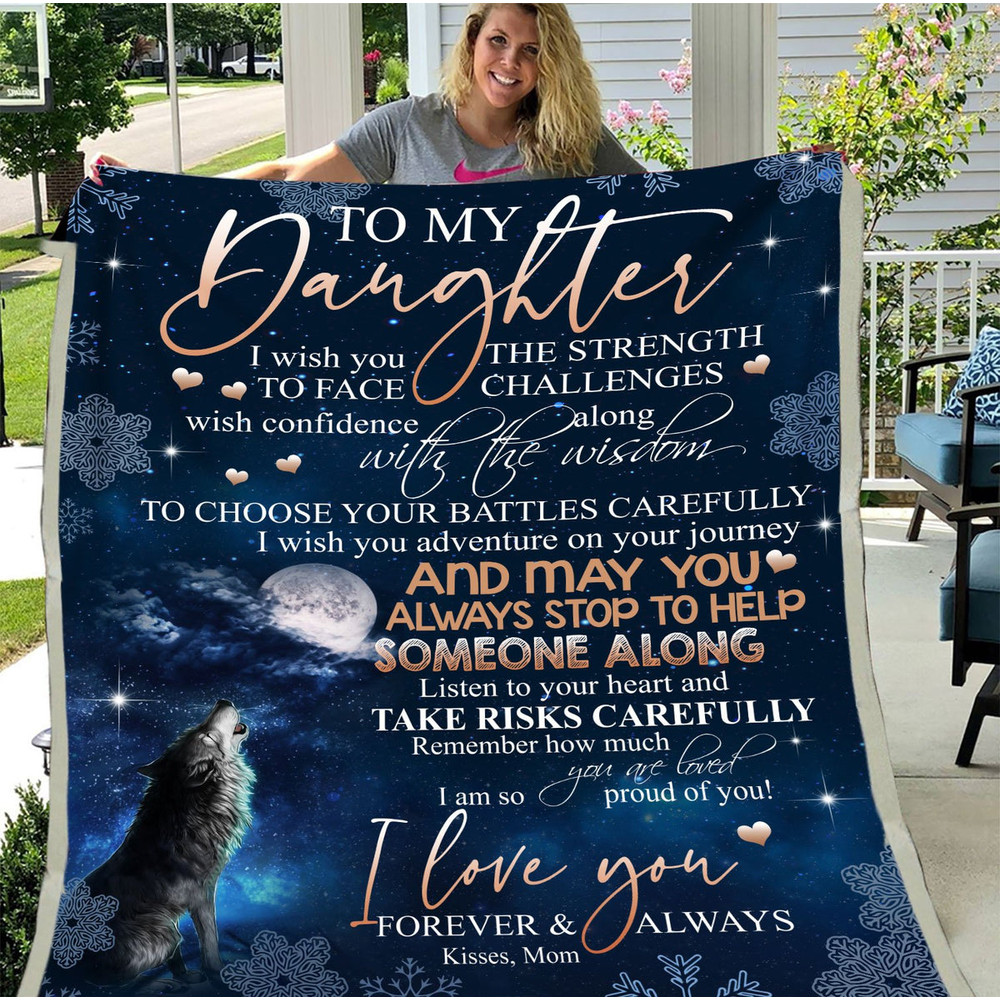Personalized To My Daughter Blanket, Kisses From Mom, Gifts For Daughter, Christmas Gifts Idea For Daughter Fleece Blanket 1.jpg