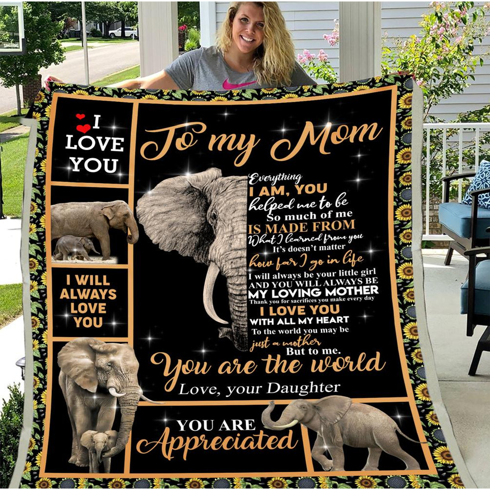 To My Mom, Letter From Daughter Blanket, Mom Elephant Blanket Gift, Mom Birthday Gift, Mother's Day Gift Fleece Blanket 1.jpg