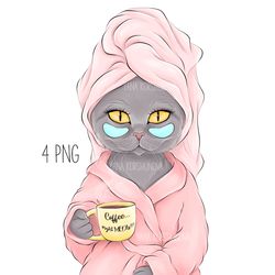 Morning cat with coffee fashion clipart