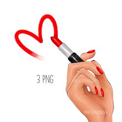 Hand with red lipstick fashion clipart, planner clipart