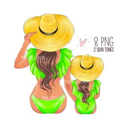 Mom girl clipart, Mother daughter png, family on the beach