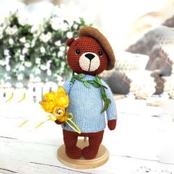 Plush brown teddy bear toy handmade