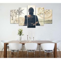 buddha 1 religion 5 pieces canvas wall art, large framed 5 panel canvas wall art