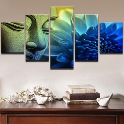 buddha 61 religion 5 pieces canvas wall art, large framed 5 panel canvas wall art