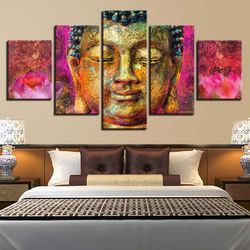 buddha bedside background religion 5 pieces canvas wall art, large framed 5 panel canvas wall art