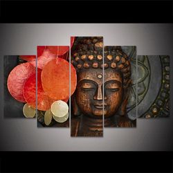 buddha buddhism abstract religion 5 pieces canvas wall art, large framed 5 panel canvas wall art