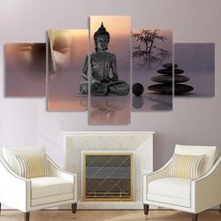buddha buddhism relaxing religion 5 pieces canvas wall art, large framed 5 panel canvas wall art