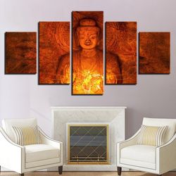 buddha buddhism vintage religion 5 pieces canvas wall art, large framed 5 panel canvas wall art