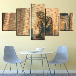 buddha candles religion 5 pieces canvas wall art, large framed 5 panel canvas wall art