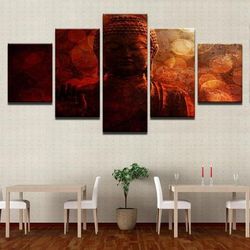 buddha circles religion 5 pieces canvas wall art, large framed 5 panel canvas wall art