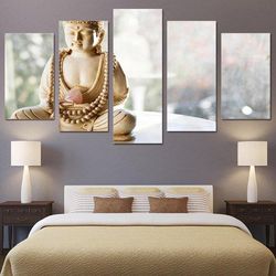 buddha crystals 6 religion 5 pieces canvas wall art, large framed 5 panel canvas wall art