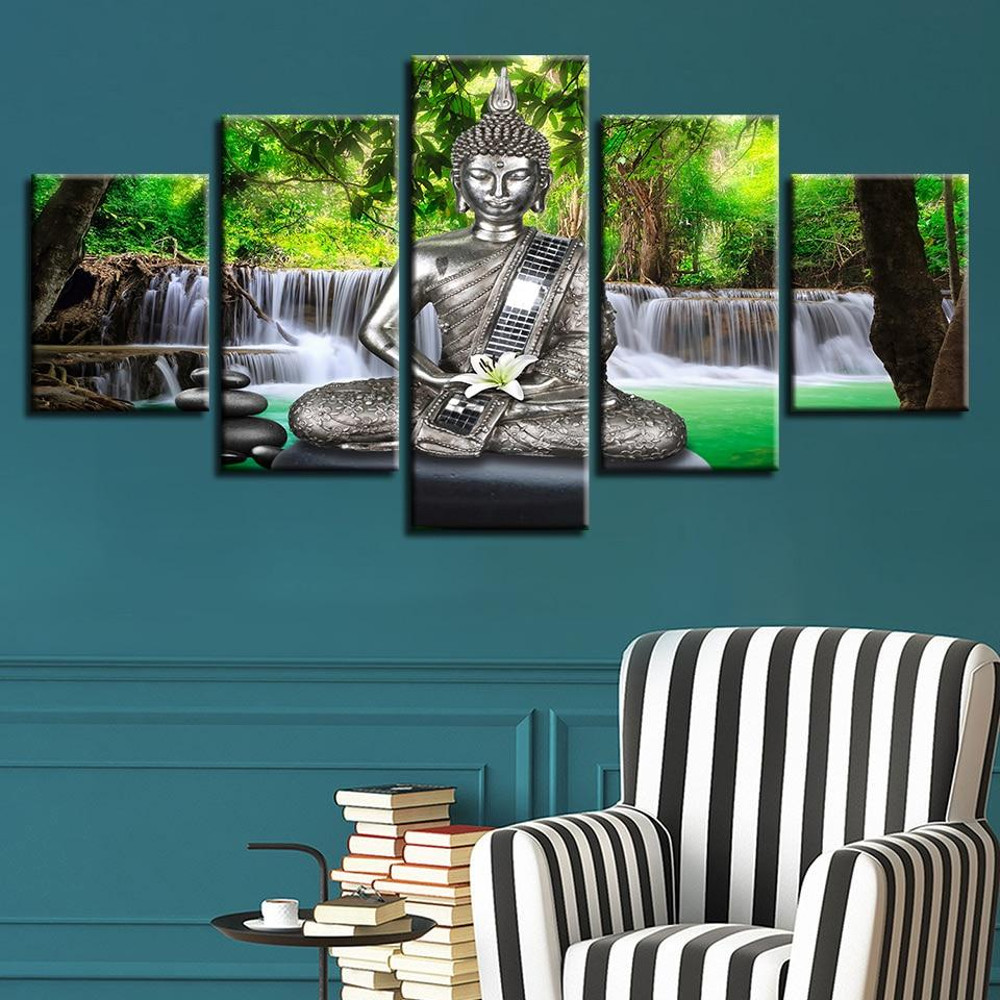 Buddha Meditation And Lilies Waterfall Religion.jpg
