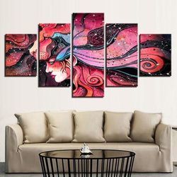 psychedelic lioness abstract 5 pieces canvas wall art, large framed 5 panel canvas wall art