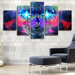 psychedelic skull abstract 5 pieces canvas wall art, large framed 5 panel canvas wall art