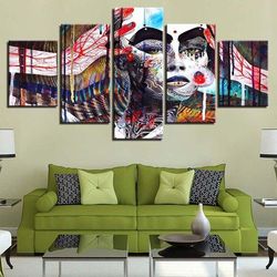 psychedelic weed effect abstract 5 pieces canvas wall art, large framed 5 panel canvas wall art