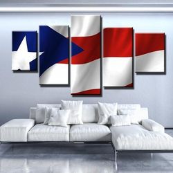 puerto rico flag wavy abstract 5 pieces canvas wall art, large framed 5 panel canvas wall art