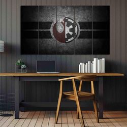rebel alliance galactic empire symbol abstract 5 pieces canvas wall art, large framed 5 panel canvas wall art