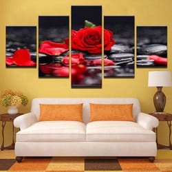 red rose flowers stone petal nature landscape abstract nature 5 pieces canvas wall art, large framed 5 panel canvas wall