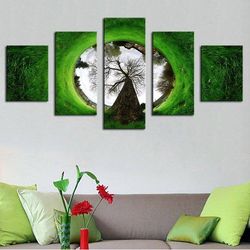reflected world abstract 5 pieces canvas wall art, large framed 5 panel canvas wall art