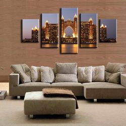 seaside city abstract 5 pieces canvas wall art, large framed 5 panel canvas wall art