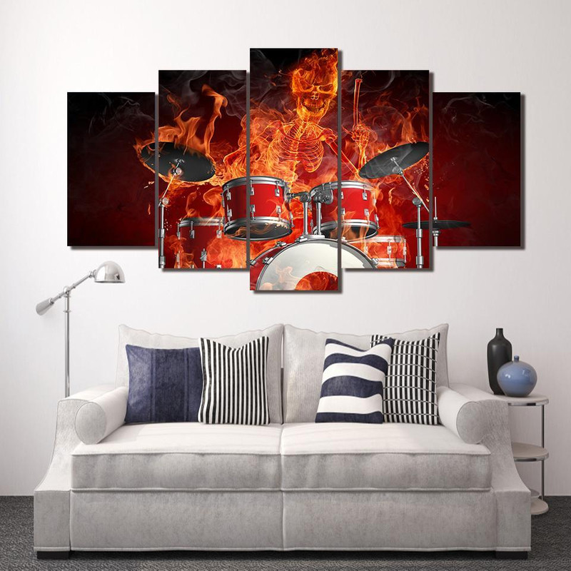 Skeleton Drummer Skull Drums Fire Music Abstract Music.jpg