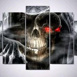 skull 1 abstract 5 pieces canvas wall art, large framed 5 panel canvas wall art