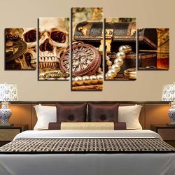 skull jewelry abstract 5 pieces canvas wall art, large framed 5 panel canvas wall art