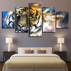 snow tiger 02 abstract 5 pieces canvas wall art, large framed 5 panel canvas wall art