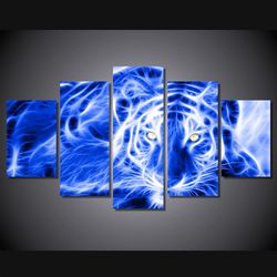 tiger 2 abstract animal 5 pieces canvas wall art, large framed 5 panel canvas wall art