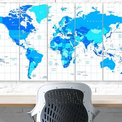 travel political world map world map 5 pieces canvas wall art, large framed 5 panel canvas wall art