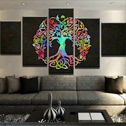 tree of life abstract 5 pieces canvas wall art, large framed 5 panel canvas wall art