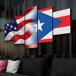 usa puerto rico flag abstract 5 pieces canvas wall art, large framed 5 panel canvas wall art